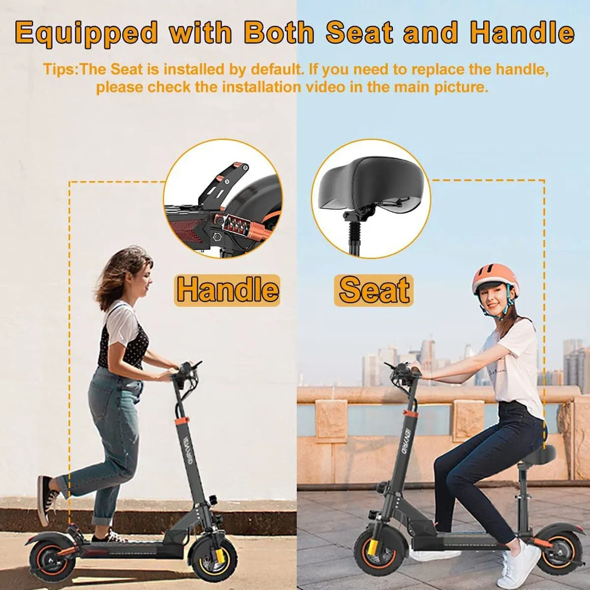 Peak 800W Off-Road Electric Scooter With Seat 48V/10Ah Folding Commuter E Scooter 28Mph Max Speed