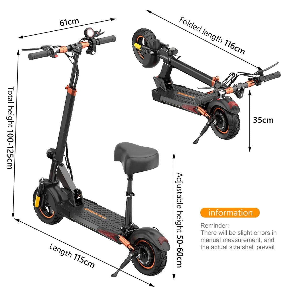 Peak 800W Off-Road Electric Scooter With Seat 48V/10Ah Folding Commuter E Scooter 28Mph Max Speed