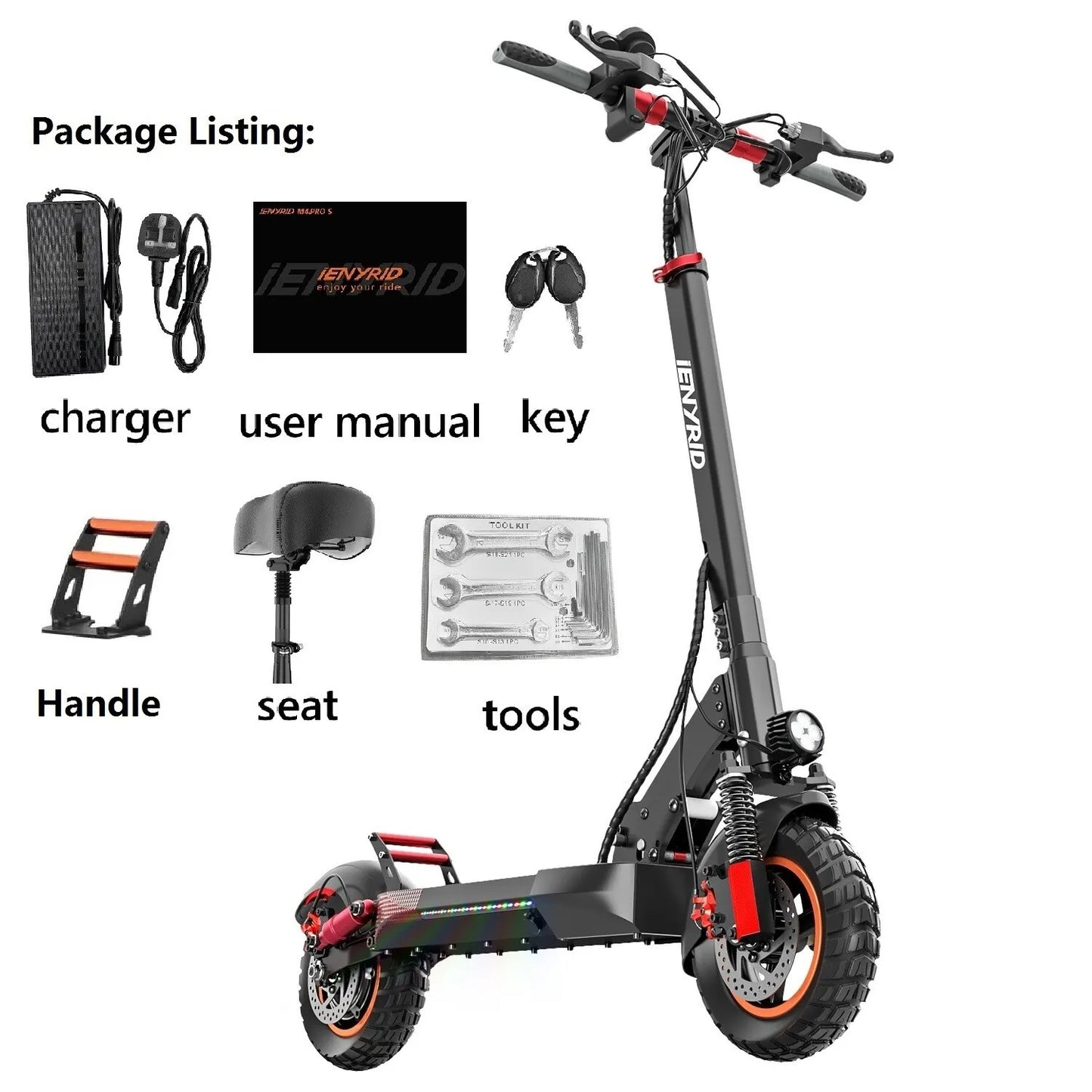 Peak 800W Off-Road Electric Scooter With Seat 48V/10Ah Folding Commuter E Scooter 28Mph Max Speed