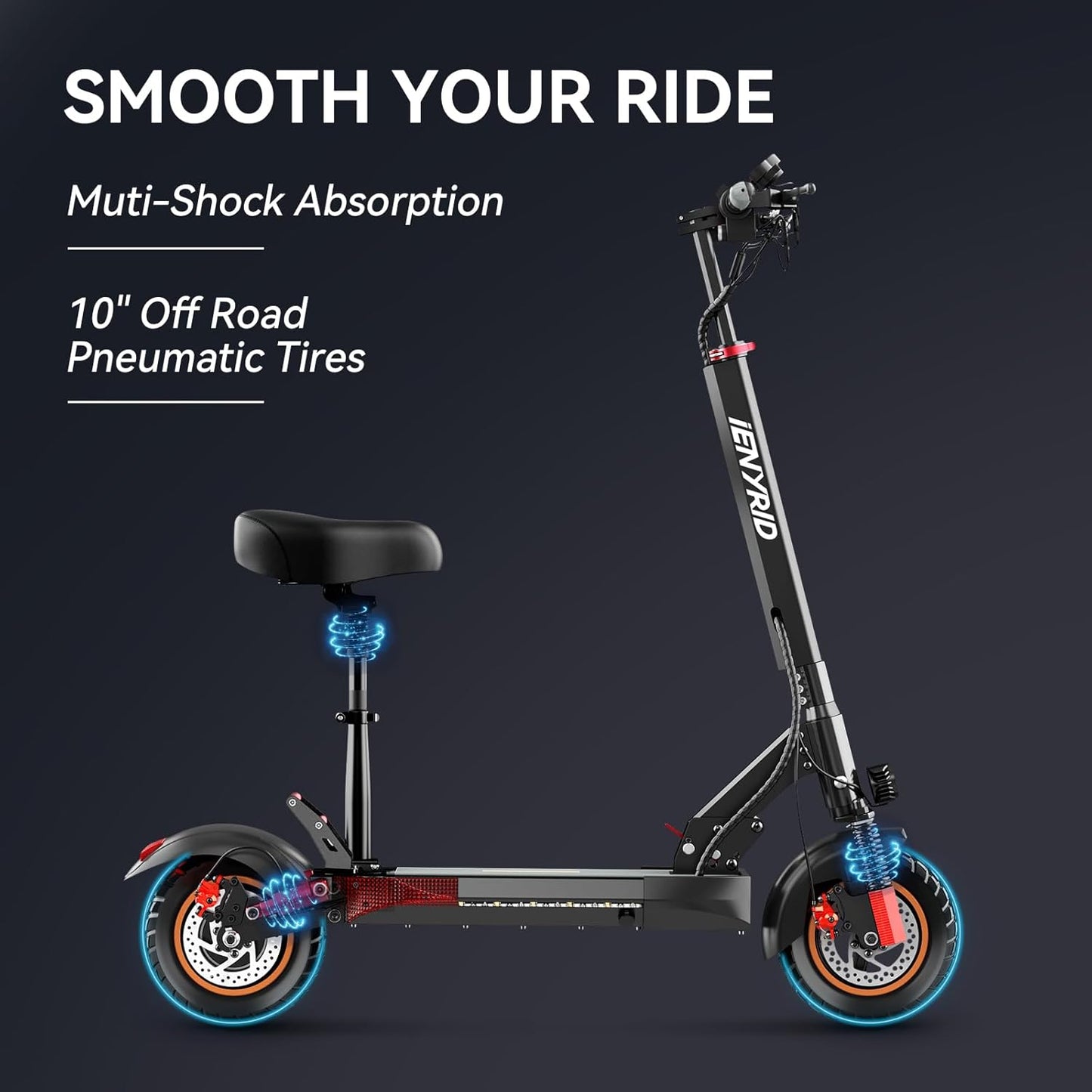 Peak 800W Off-Road Electric Scooter With Seat 48V/10Ah Folding Commuter E Scooter 28Mph Max Speed