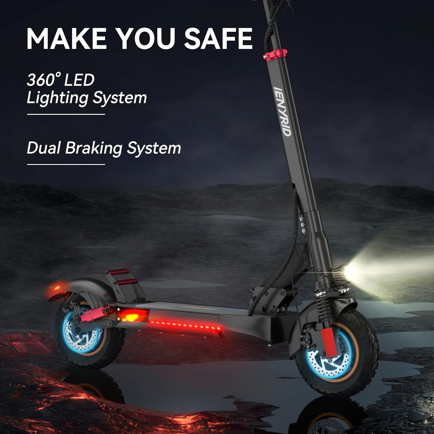 Peak 800W Off-Road Electric Scooter With Seat 48V/10Ah Folding Commuter E Scooter 28Mph Max Speed